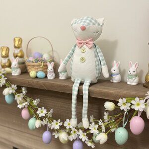 Blue Buffalo Check Dangle Leg Fox Knit Fabric Shelf Sitter Home Fall, Christmas